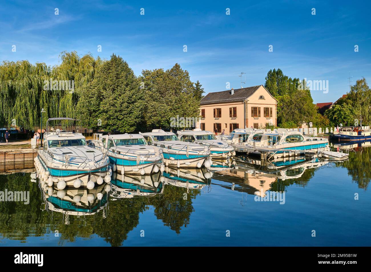 The Harbour of Saverne by the Canal de la Marne au Rhin (Marne-Rhine Canal), Alsace Stock Photo