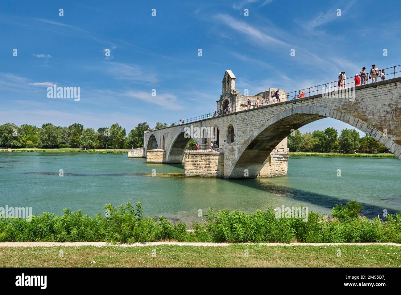 Avignon south Of France Saint Benezet Bridge Tourists Walking On 