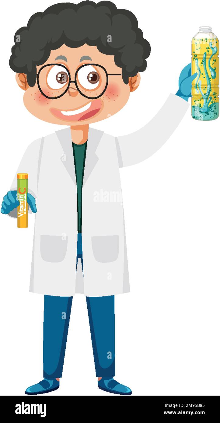 Scientist boy doing science experiment illustration Stock Vector