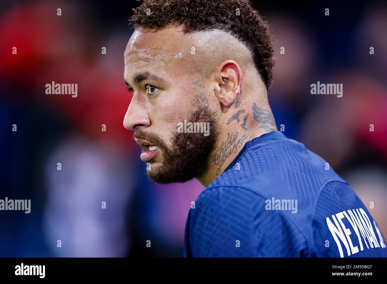 Paris France January 11 Neymar Junior of Paris Saint Germain walks in the field during the Ligue 1 match between Paris Saint Germain and Angers SCO at Parc des Princes on January