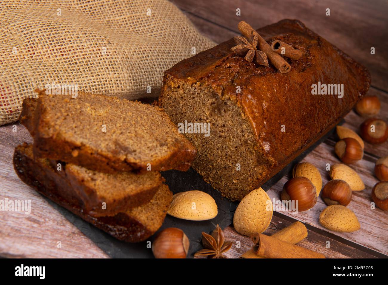 Traditional spice gingerbread cake with honey, ginger, cinnamon, nutmeg