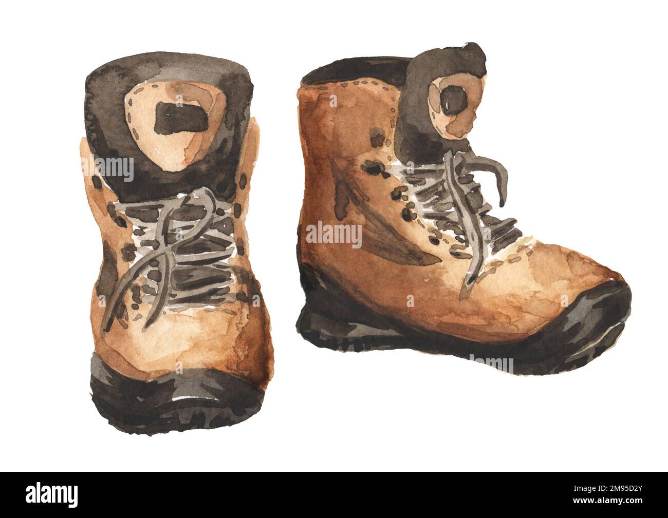 Hiking boots. Hand drawn watercolor illustration isolated on white
