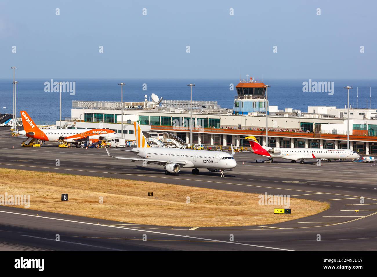 Funchal, Portugal - September 12, 2022: Airplanes at Funchal airport (FNC) in Portugal. Stock Photo