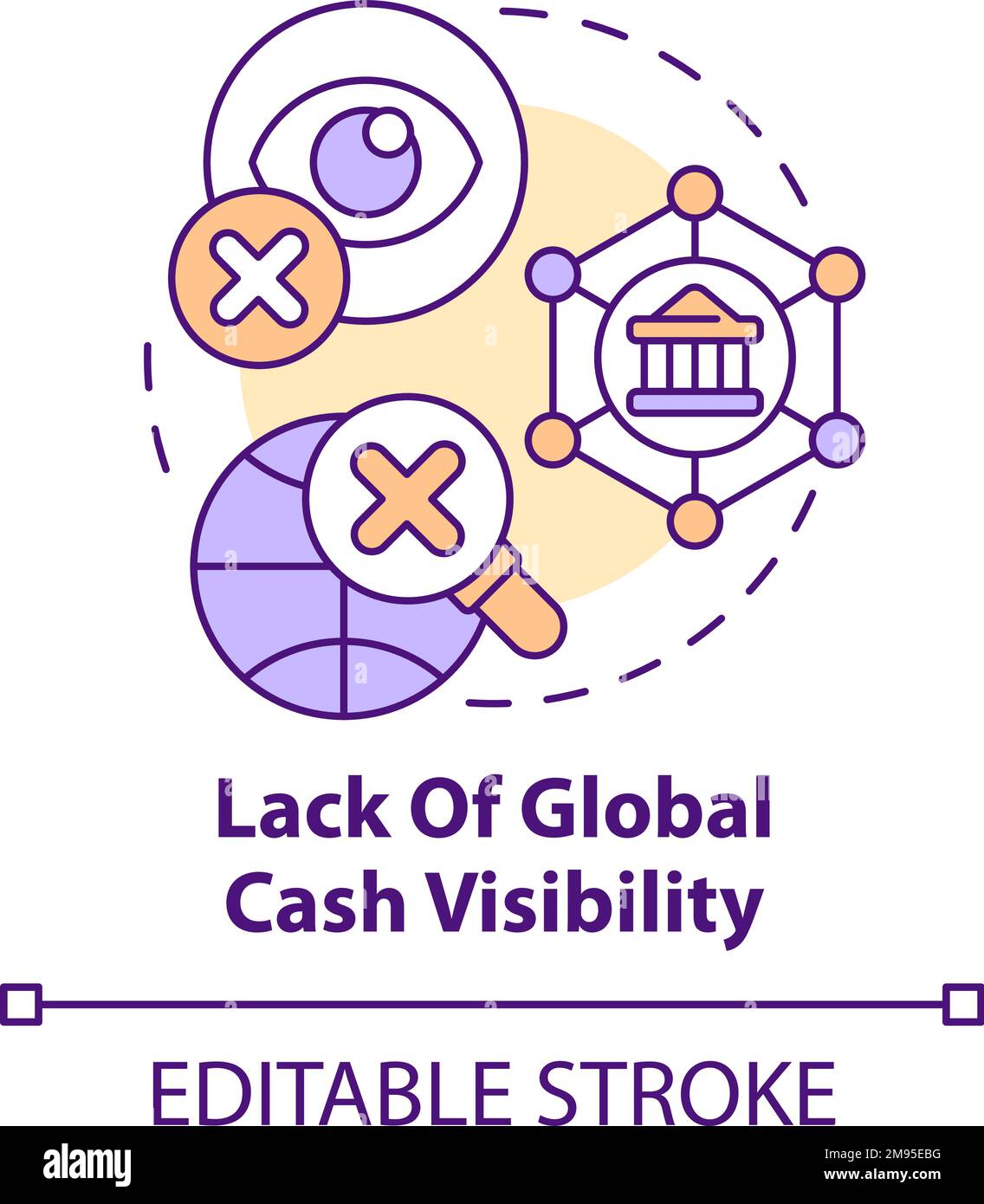 Lack of global cash visibility concept icon Stock Vector