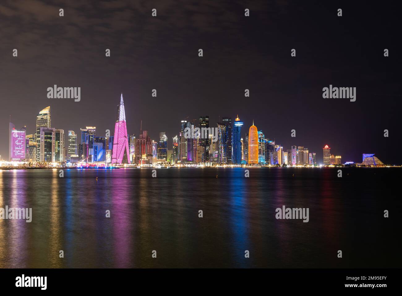 West bay Doha skyline at night, Qatar, Middle East Stock Photo - Alamy