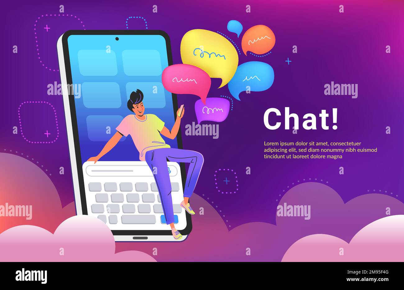 Community announcement or group chat mobile app Stock Vector