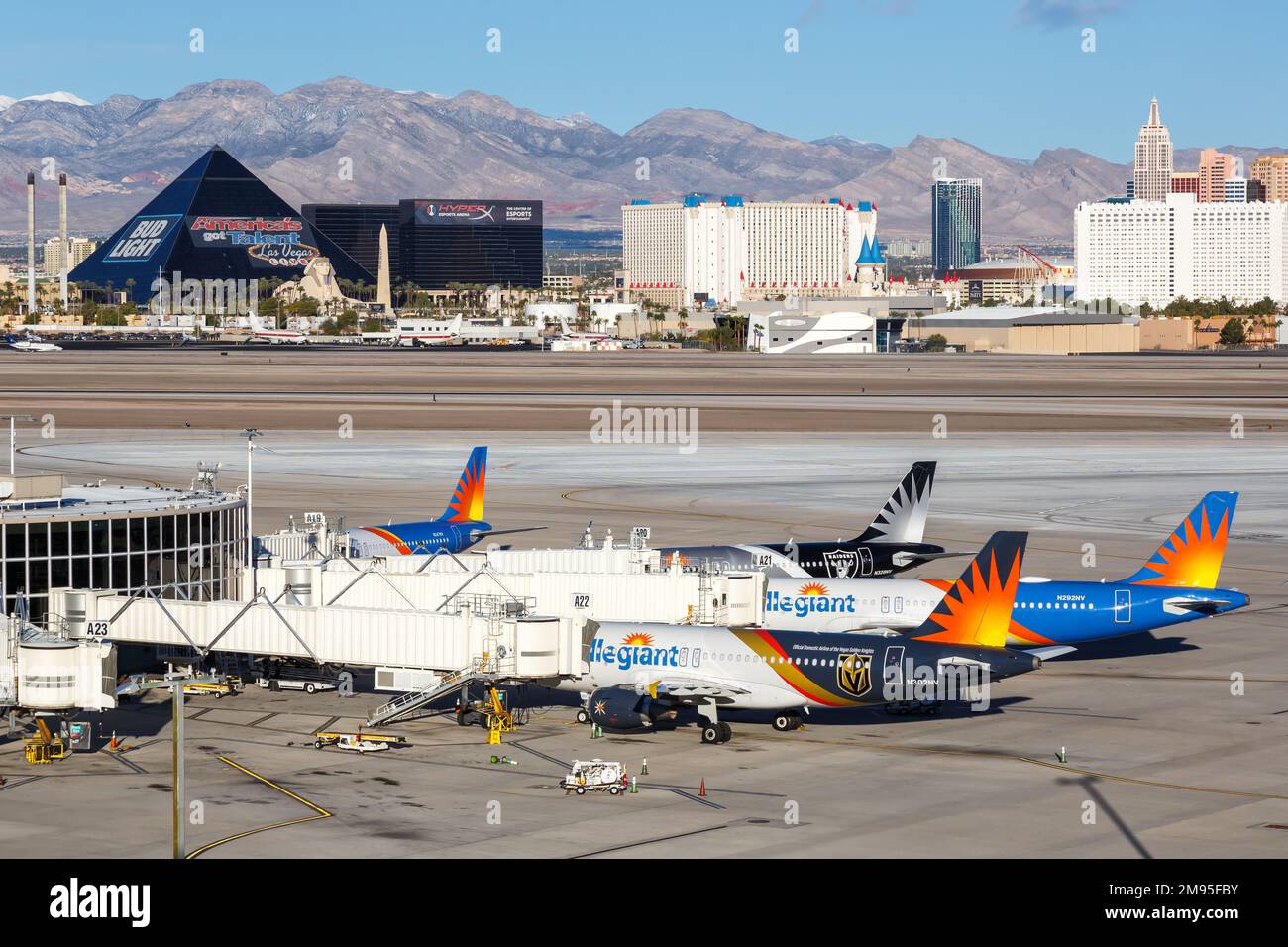 Las Vegas, United States - November 9, 2022: Allegiant Air Airbus A320 airplanes at Las Vegas airport (LAS) in the United States. Stock Photo
