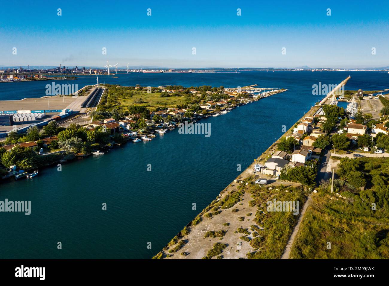 PortSaintLouisduRhone (southeastern France) aerial view of the SaintLouis Canal, the two PortSaintLouisduRhone (southeastern France) aerial view of the SaintLouis Canal, the two