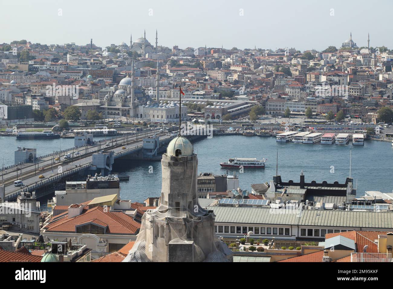 Beyoglu,Istanbul - 09-01-2022:Galata bridge, Eminonu,Golden Horn view from Galata tower Stock Photo