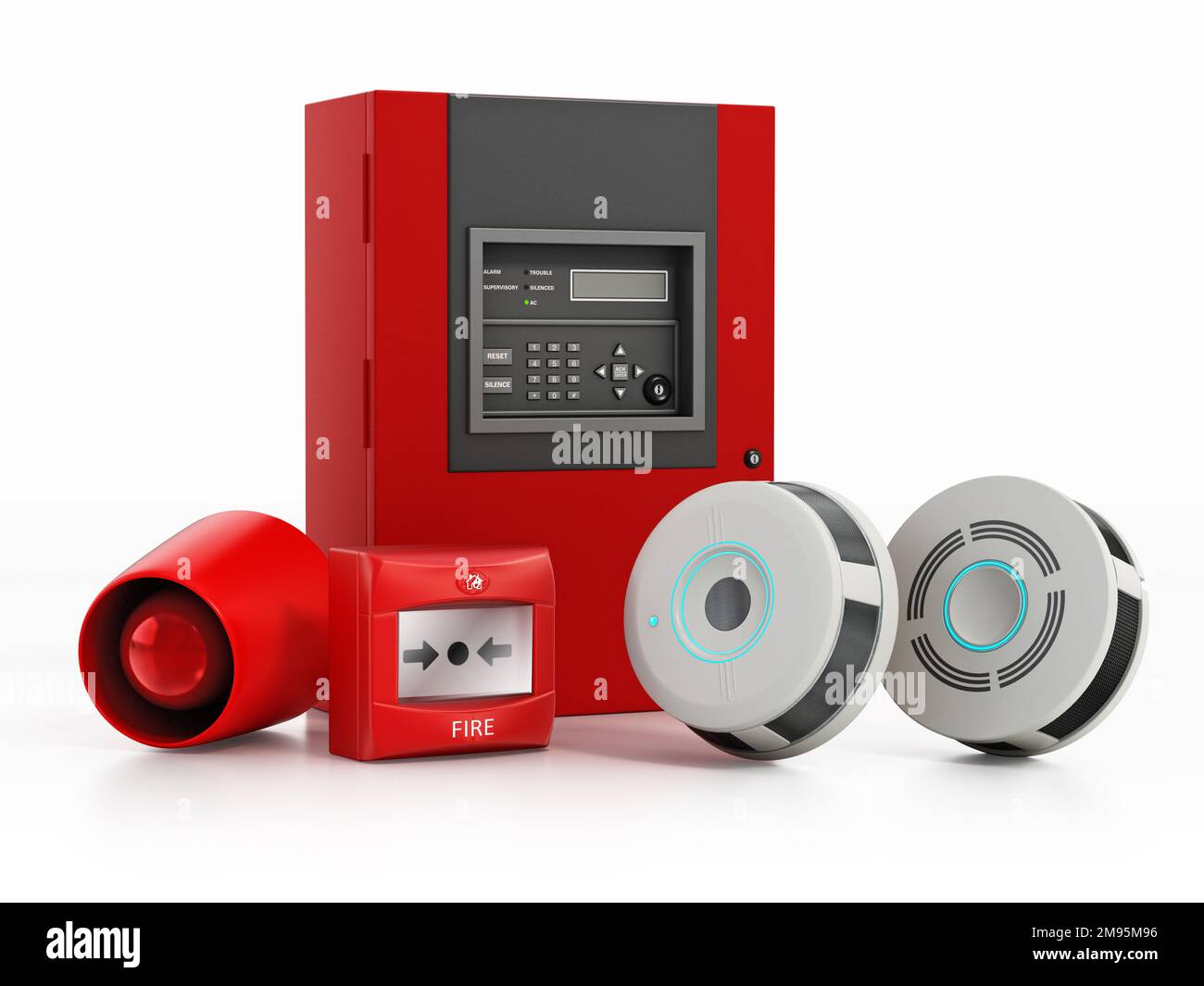 Fire Detection Alarm Monitor Panel System. 3D illustration Stock Photo