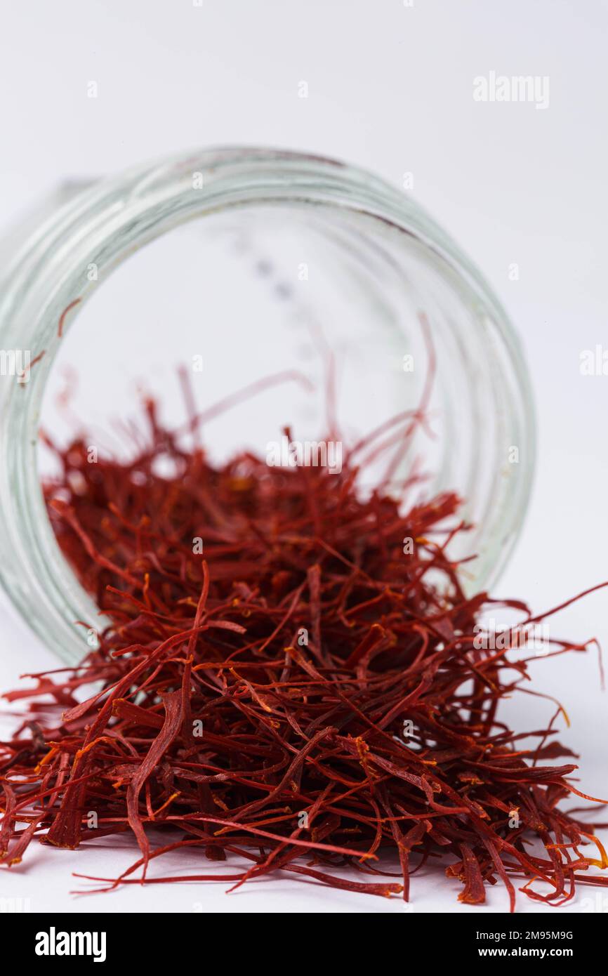 Exotic Flavor Vibrant Saffron on Pure White Background Stock Photo Alamy