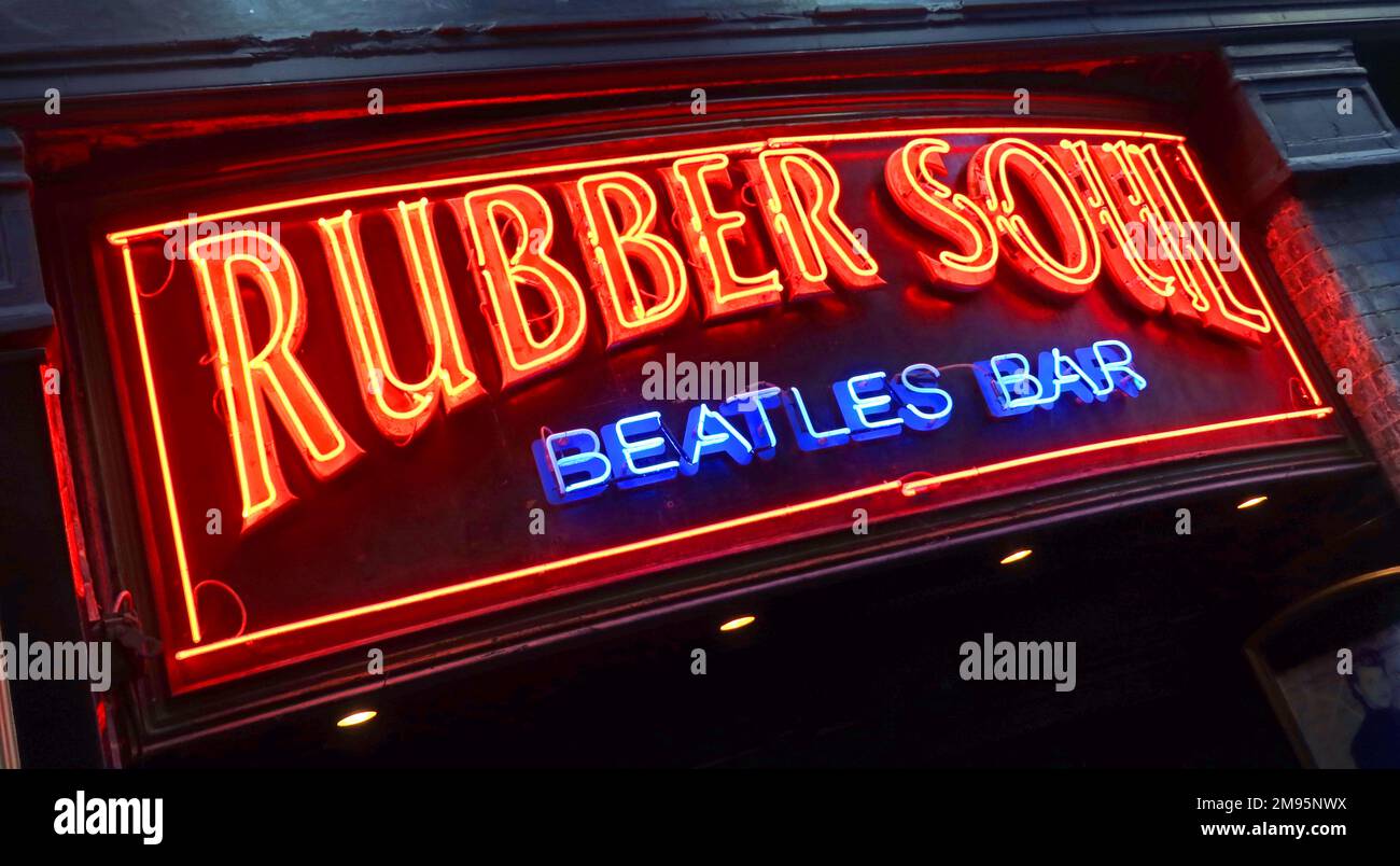 The Rubber Soul, Beatles Bar , Cavern Walks, 9 Mathew Street, Liverpool, Merseyside, England, UK, L2 6RE Stock Photo