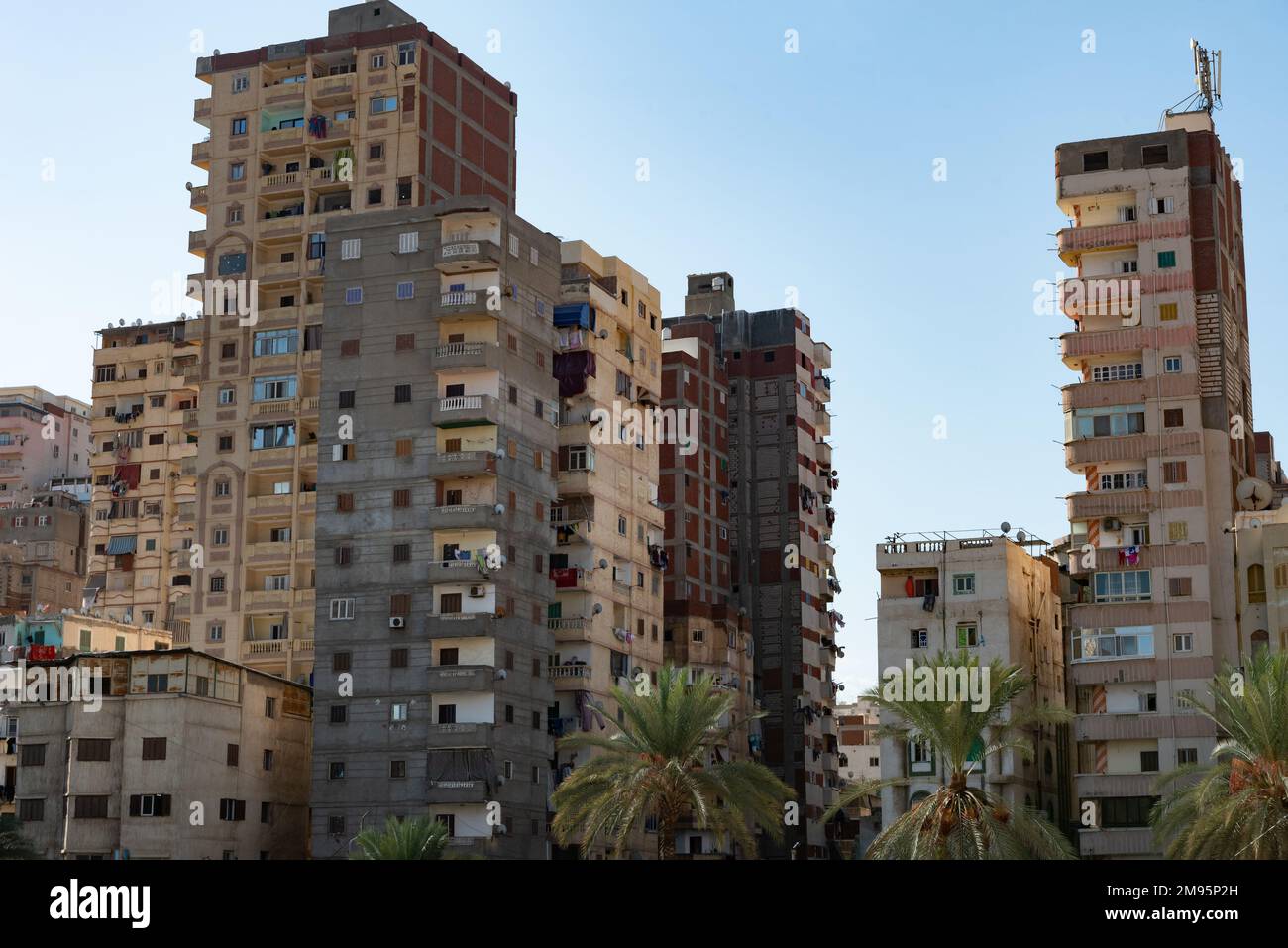 Alexandria, Egypt. December 3rd 2022. High rise tower blocks of apartments near the sea front