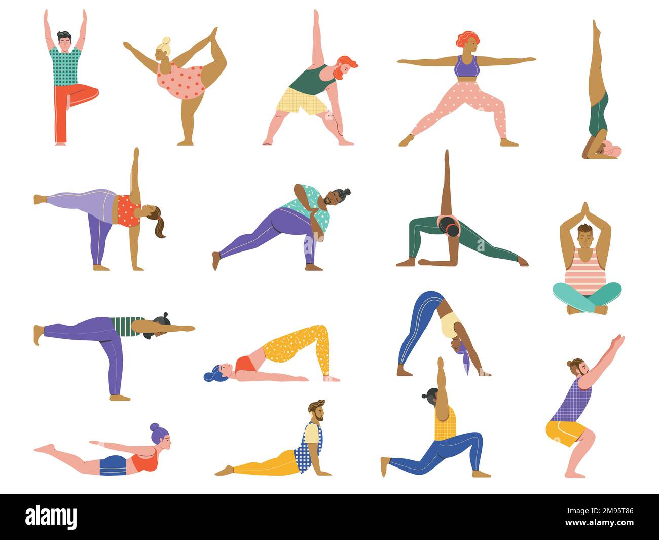 People Doing Common Yoga Poses Set Stock Vector
