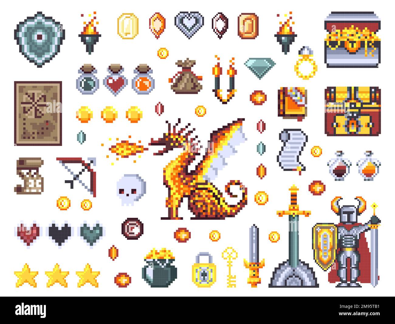 Pixel Art Fantasy RPG Adventure Game Assets Stock Vector