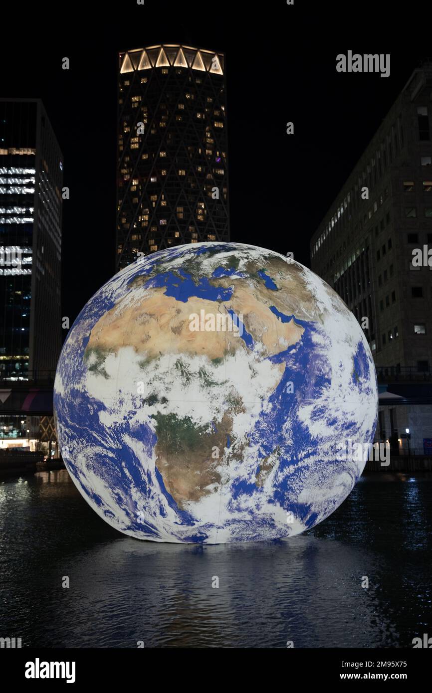 CANARY WHARF, LONDON, 16th JANUARY 2023, Floating Earth is an