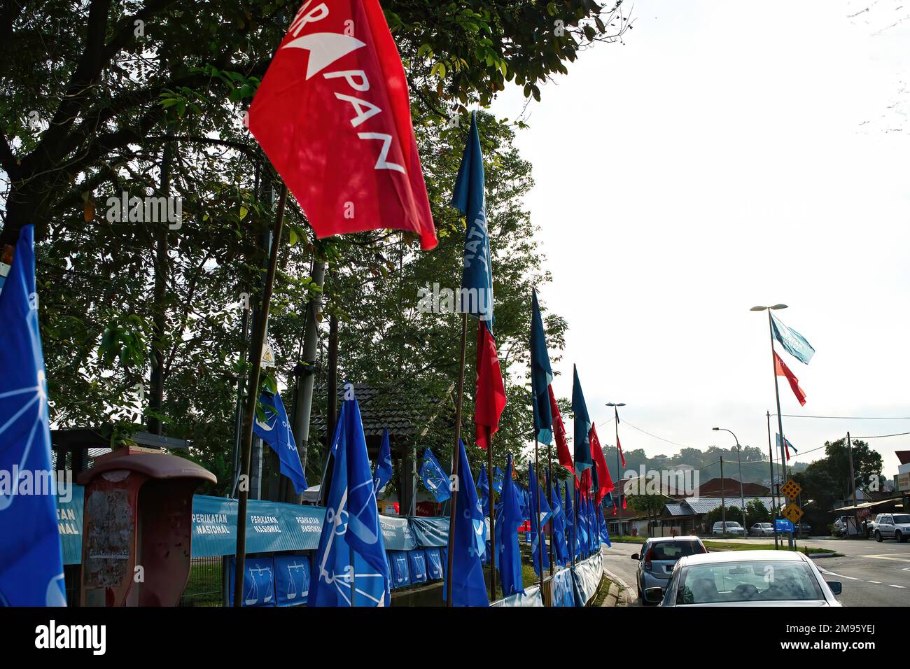 The flags of political parties participating in the 15th General Election in Kuala Lumpur, Malaysia Stock Photo