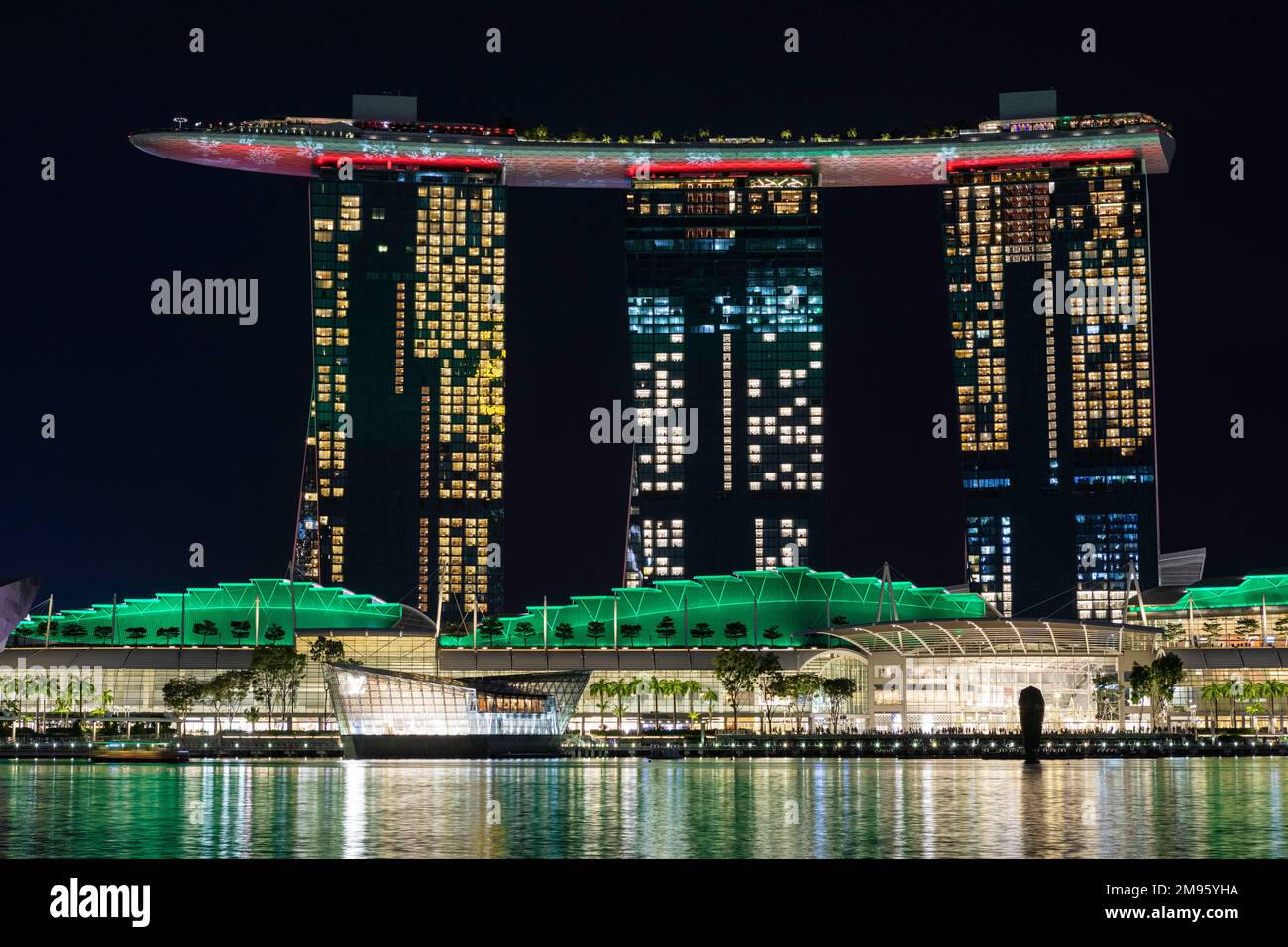 Evening light show at Marina Bay Singapore Stock Photo