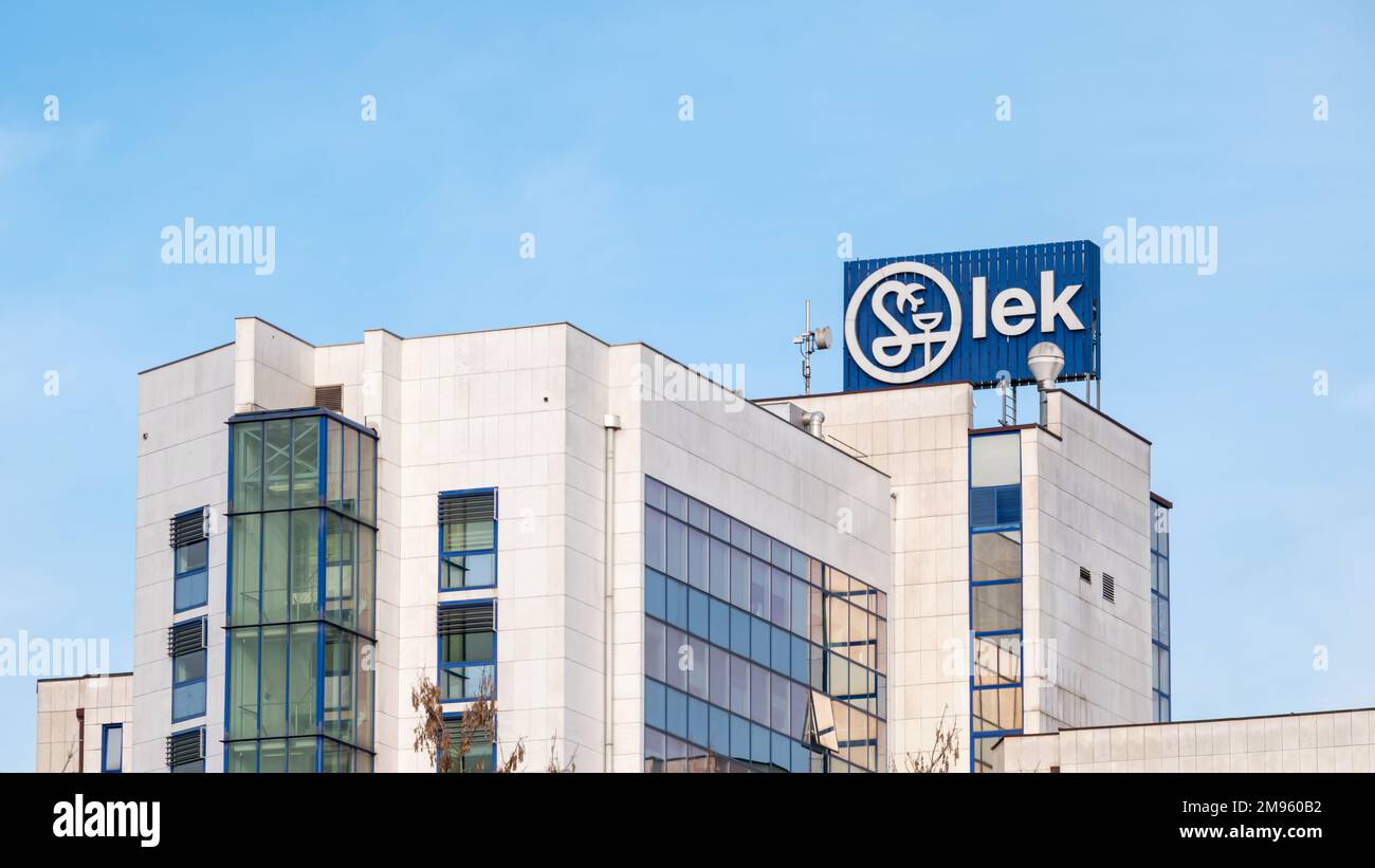 Ljubljana, Slovenia - 12 January 2023: Lek the pharmaceutical company owned by Novartis and Sandoz Stock Photo