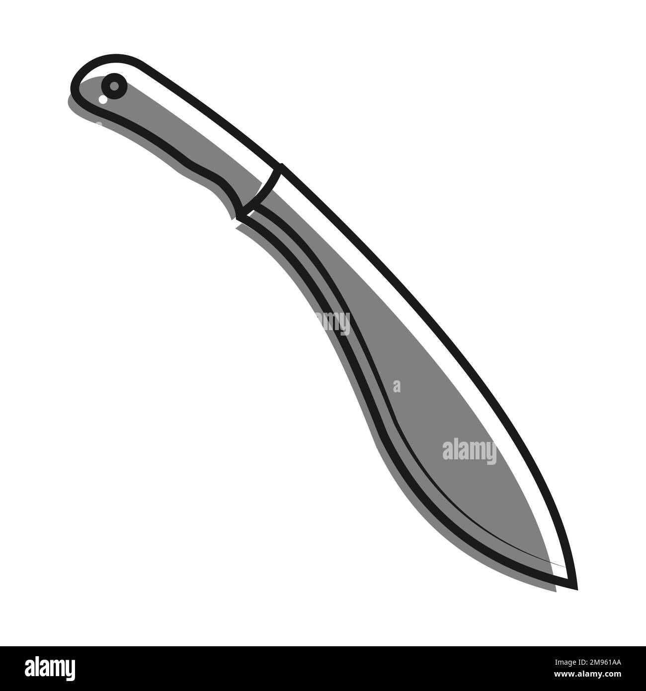 Linear icon, sharp knife machete. Melee weapon of hunter in jungle