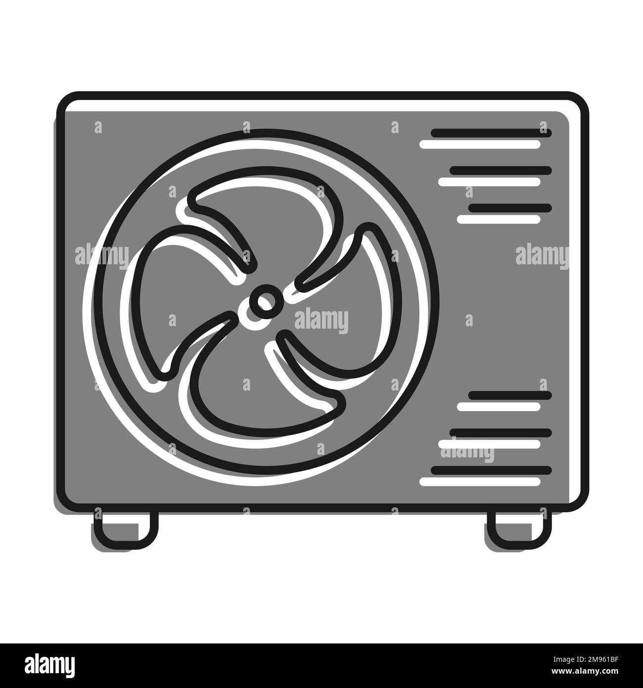 Linear icon. External air conditioner unit with fan. Room cooling and heating. Maintaining comfortable temperature in office. Simple black and white v Stock Vector