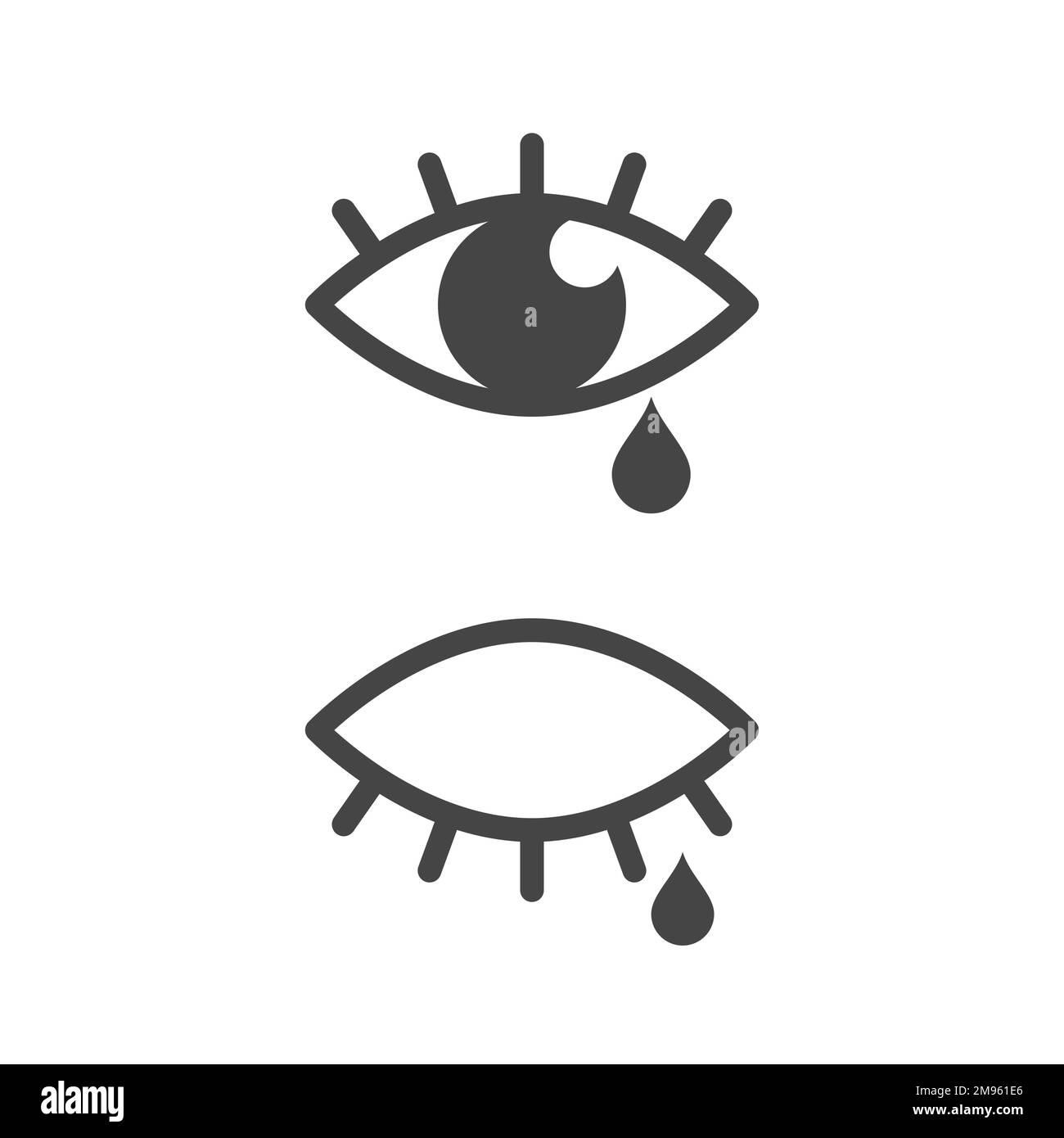 Crying eye icon. Open and closed eye with tear. Sad eye with eyelashes. Flat vector illustration isolated on white background. Stock Vector