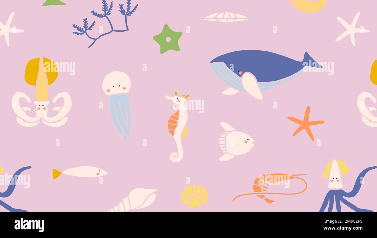 Hand drawn underwater animals seamless pattern vector Stock Vector