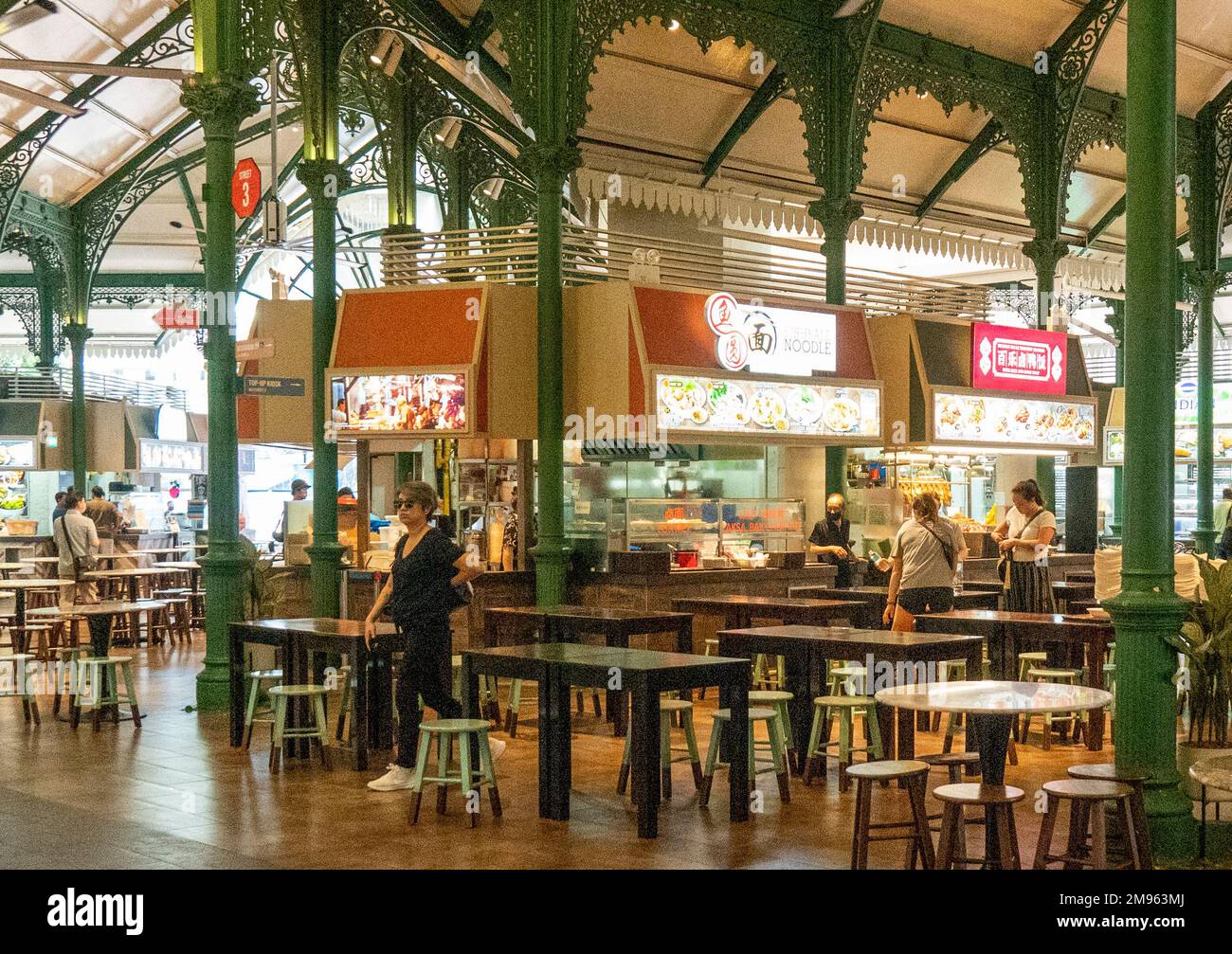 Lau Pa Sat cast iron Victorian style hawker centre in downtown Singapore Stock Photo