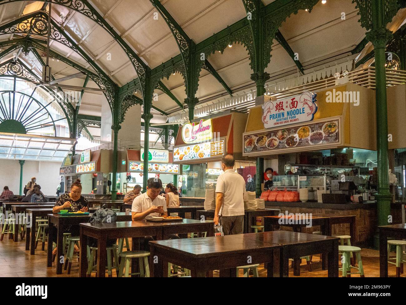 Lau Pa Sat cast iron Victorian style hawker centre in downtown Singapore Stock Photo