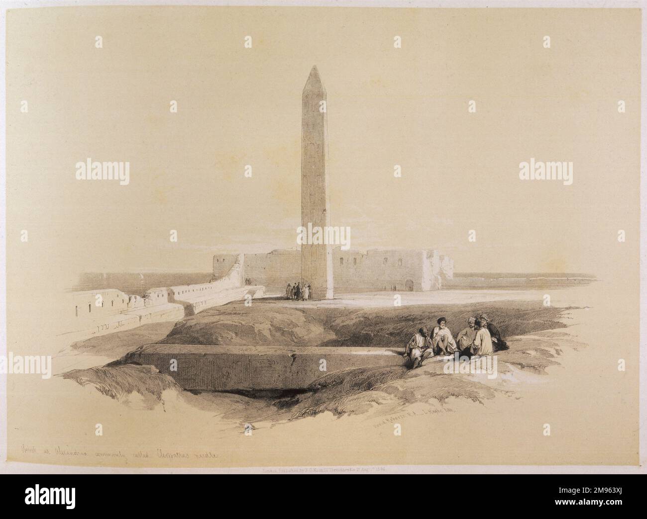 Cleopatra's Needle in its original position at Alexandria. Stock Photo