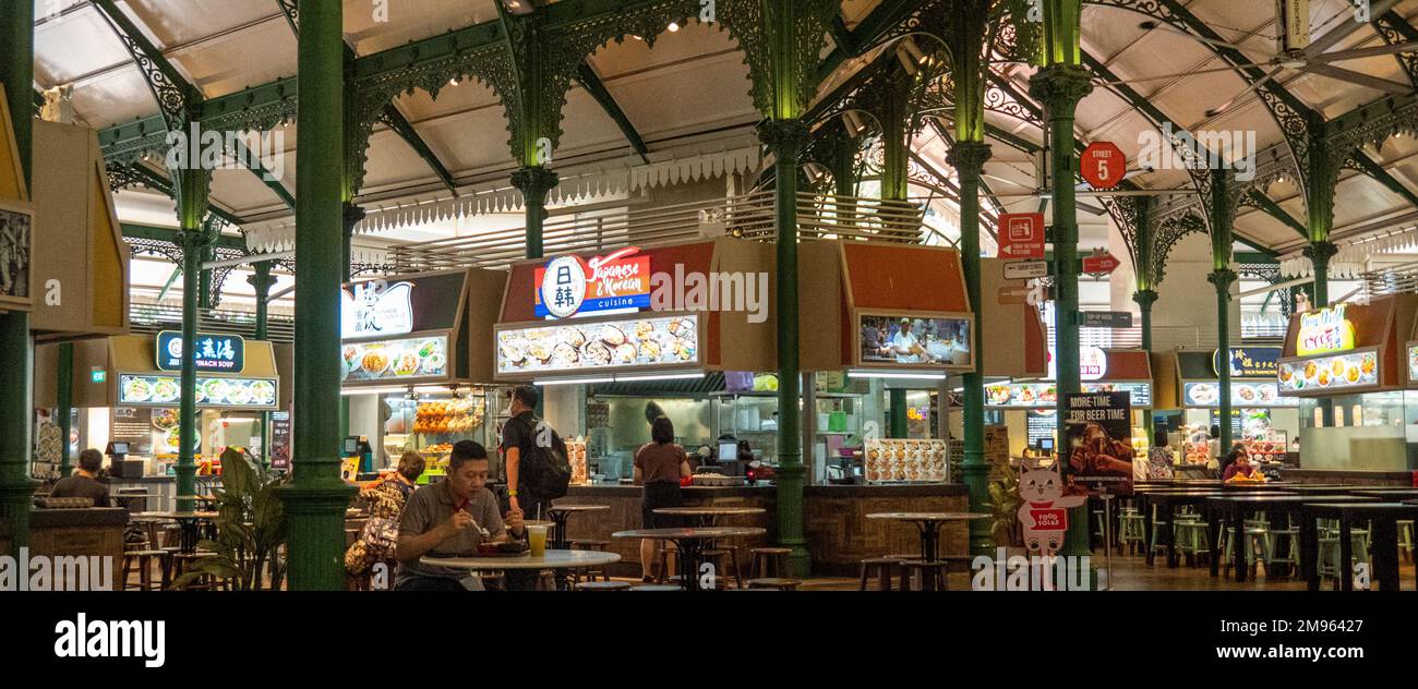 Lau Pa Sat cast iron Victorian style hawker centre in downtown Singapore Stock Photo