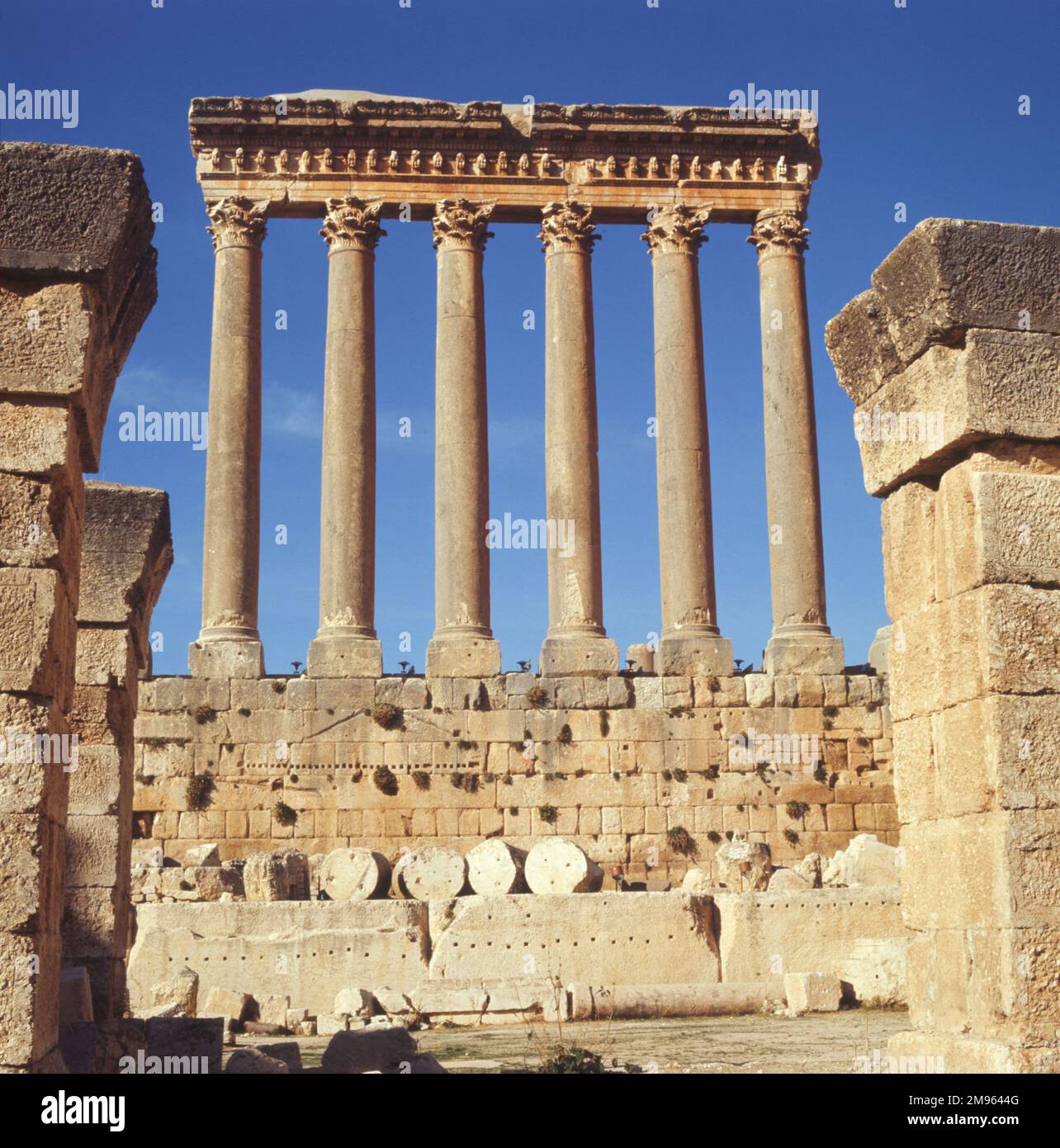 The six columns of the GREAT TEMPLE OF JUPITER built by the Romans, situated on the ancient