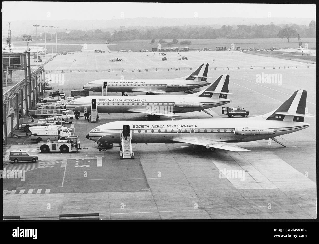 Refulled Three Societa Aerea Mediterranea Caravelle Jets being refuelled at ...