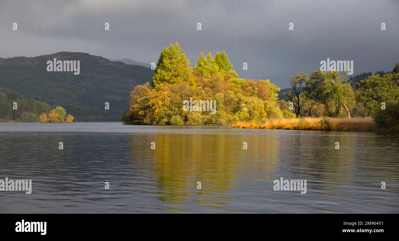 Loch Chon in autumn, Loch Lomond and Trossachs National Park, Scotland Stock Photo