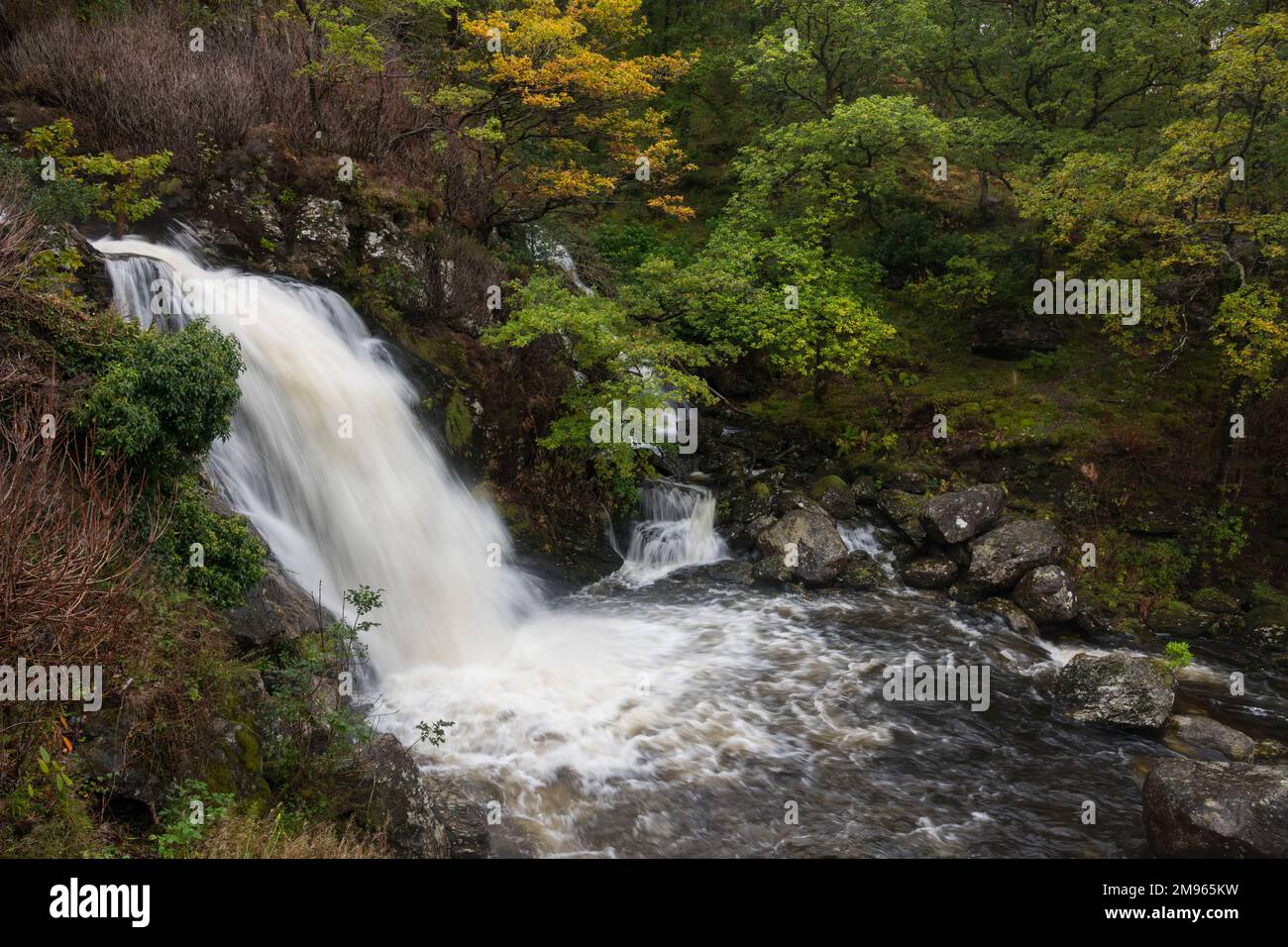 Waterfall on Arklet Water near Inversnaid, Loch Lomond and Trossachs National Park Stock Photo