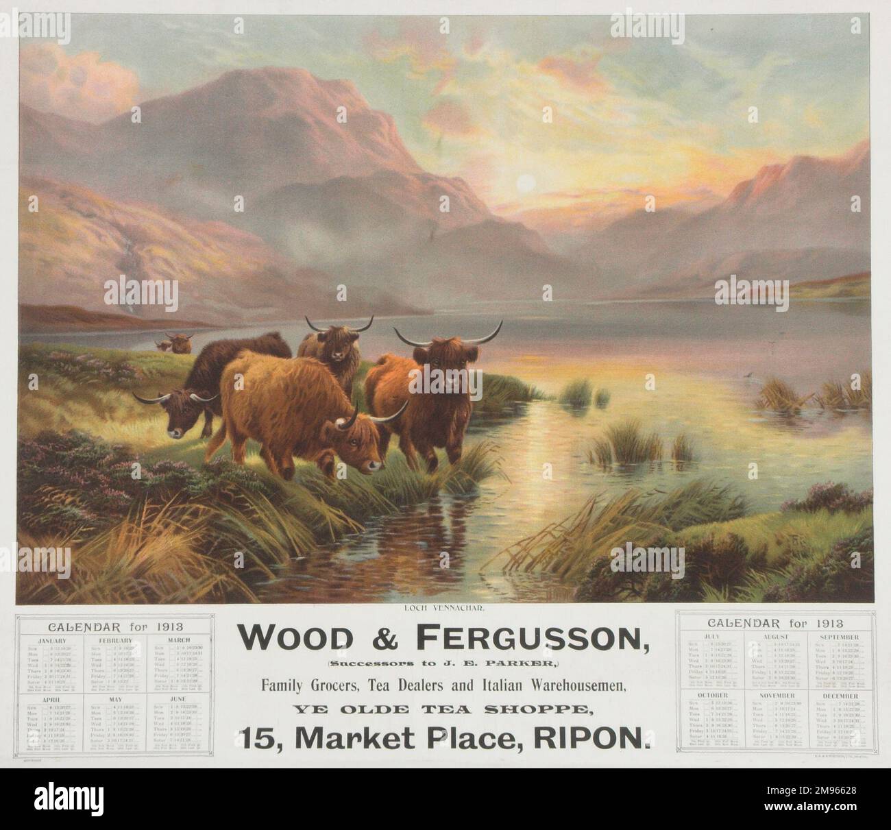 Calendar for Wood & Fergusson's Ye Olde Tea Shoppe in Ripon featuring a