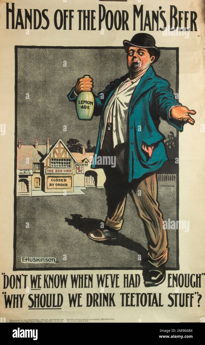 Poster criticising the Licensing Bill proposed by the government in 1908 to reduce licensed premises and curb drinking, while allowing private clubs to carry on without restrictions. Stock Photo