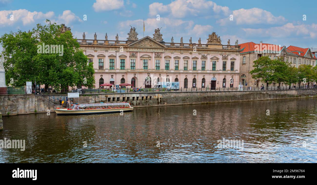 Berlin, Germany - July 6, 2011 : Spree River and Deutsches Historisches Museum ( German Historical Museum ) with River transport to the destination. Stock Photo