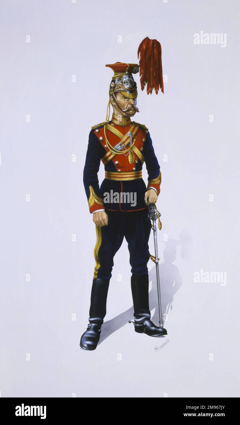Field Officer (any officer from the rank of Lieutenant Colonel upwards) from the 12th Royal Lancers (Prince of Wales). Painting by Malcolm Greensmith Stock Photo