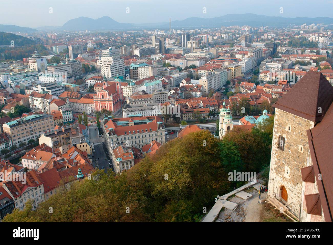 General view of the city of Ljubljana, Slovenia, from the castle Stock ...