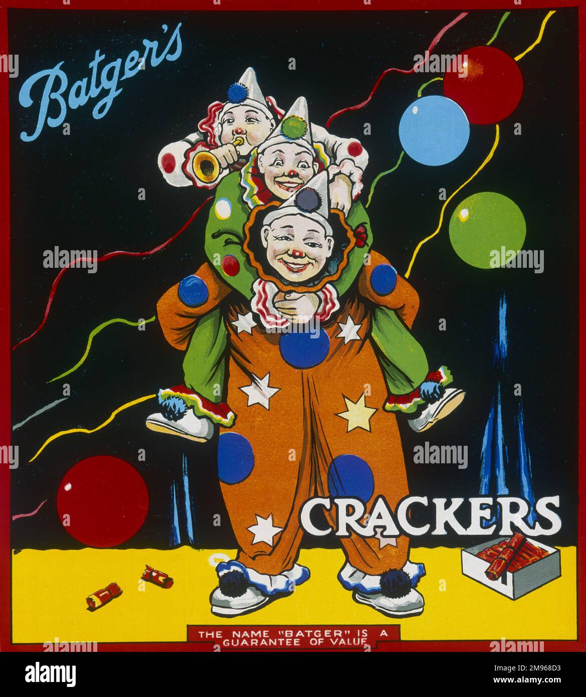 A bright and bold label for a box of Batgers Christmas crackers ...