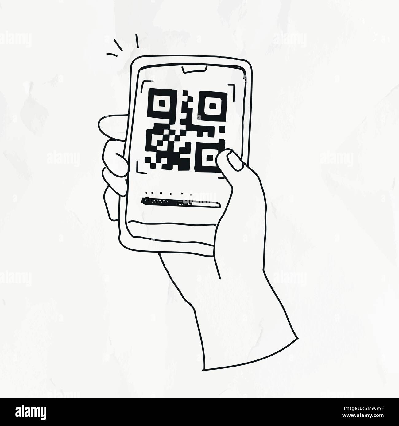 QR code vector cashless payment COVID-19 doodle illustration Stock Vector
