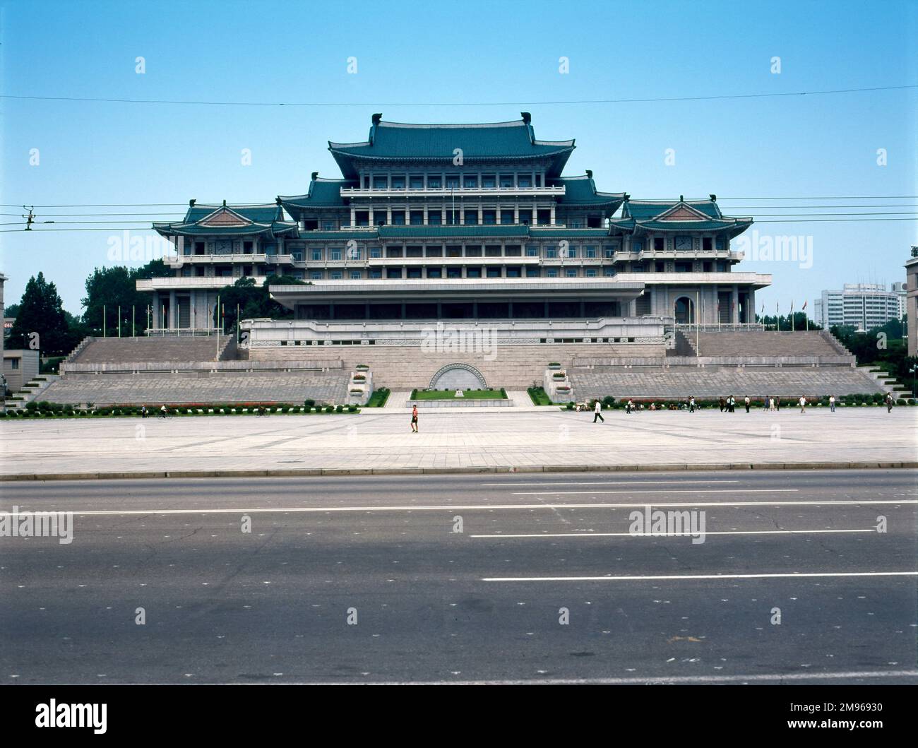 External view of the Grand People's Study House in Kim Il Sung Square, Pyongyang, capital of North Korea.  The equivalent of the Library of Congress or the British Library, it was built in honour of President Kim il Sung's 70th birthday in 1982. Stock Photo