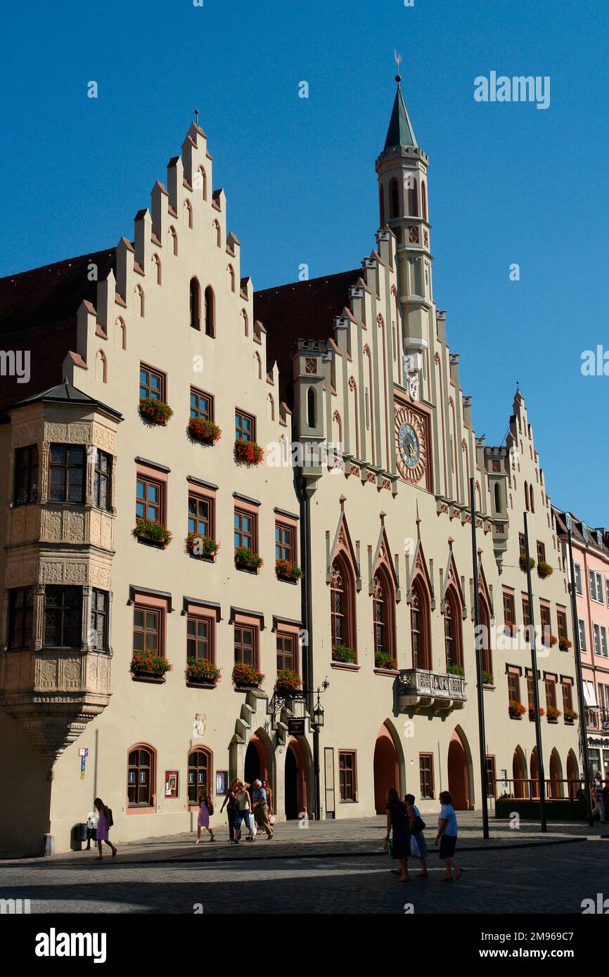 View of the gothic style Town Hall in the city of Landshut, Lower