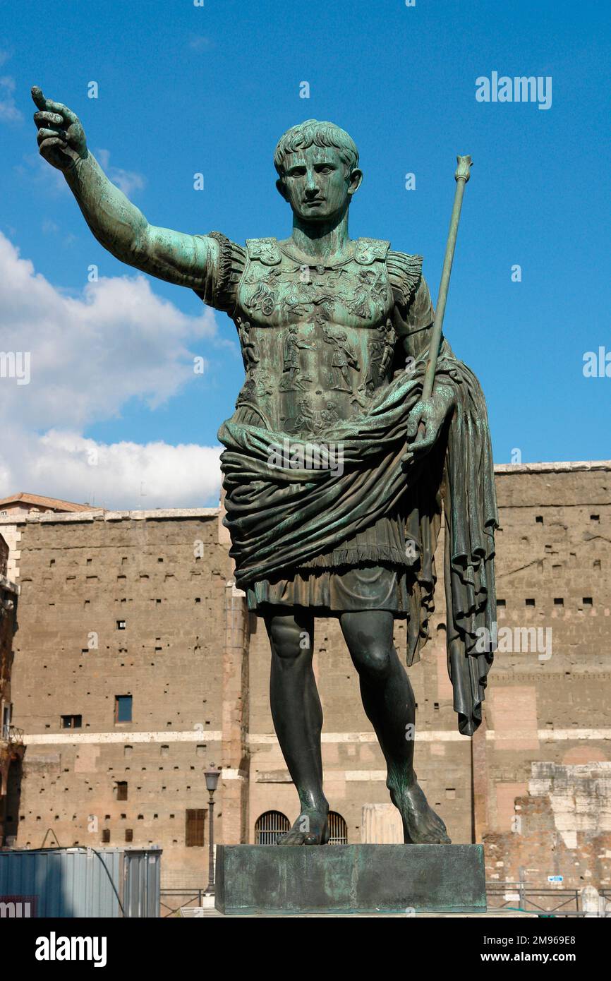 Statue of the Roman Emperor Augustus (Julius Caesar Augustus, 63 BC - 14 AD), in Rome, Italy. Stock Photo