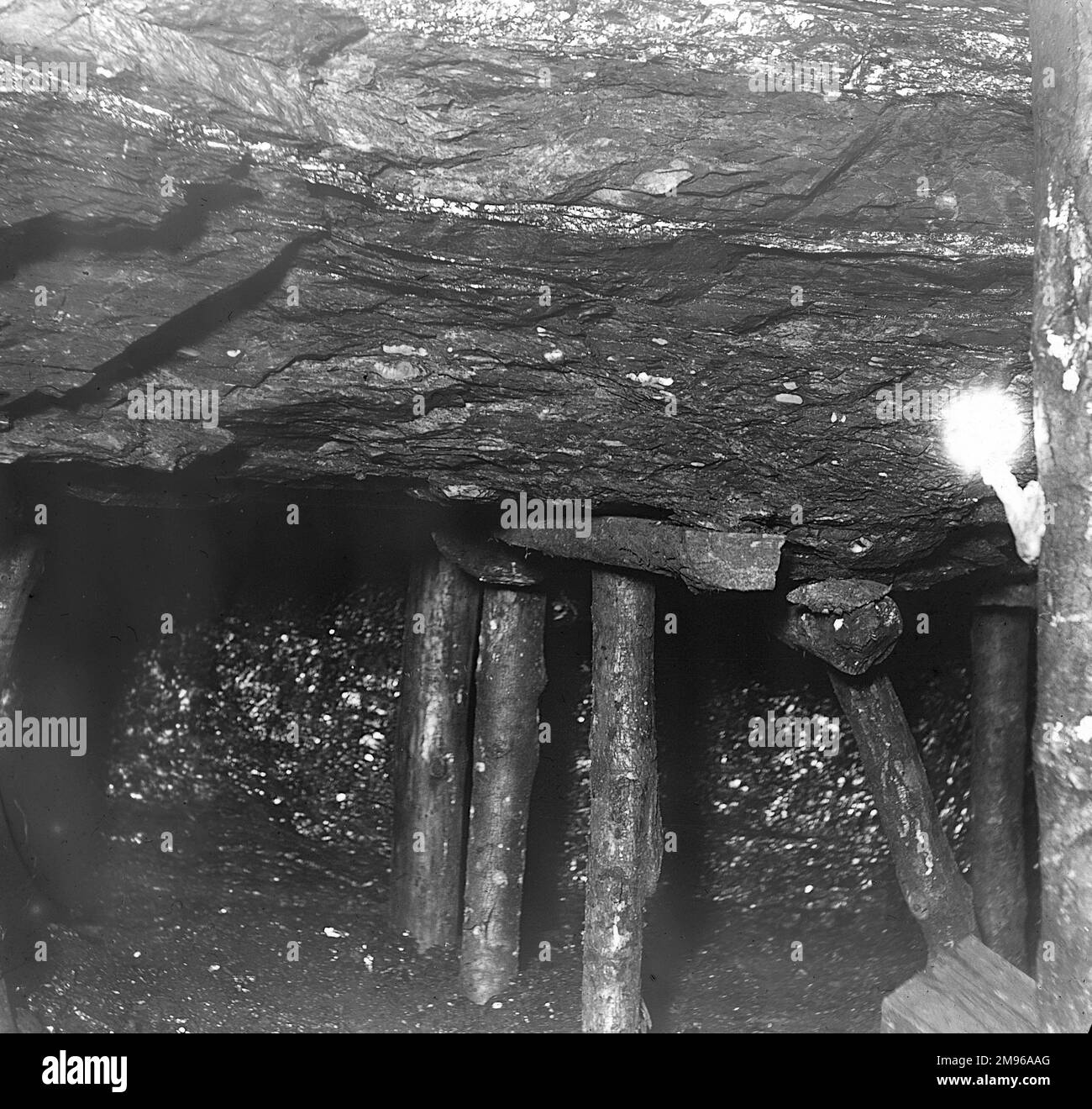 Timber supports in a mine in South Wales. Stock Photo