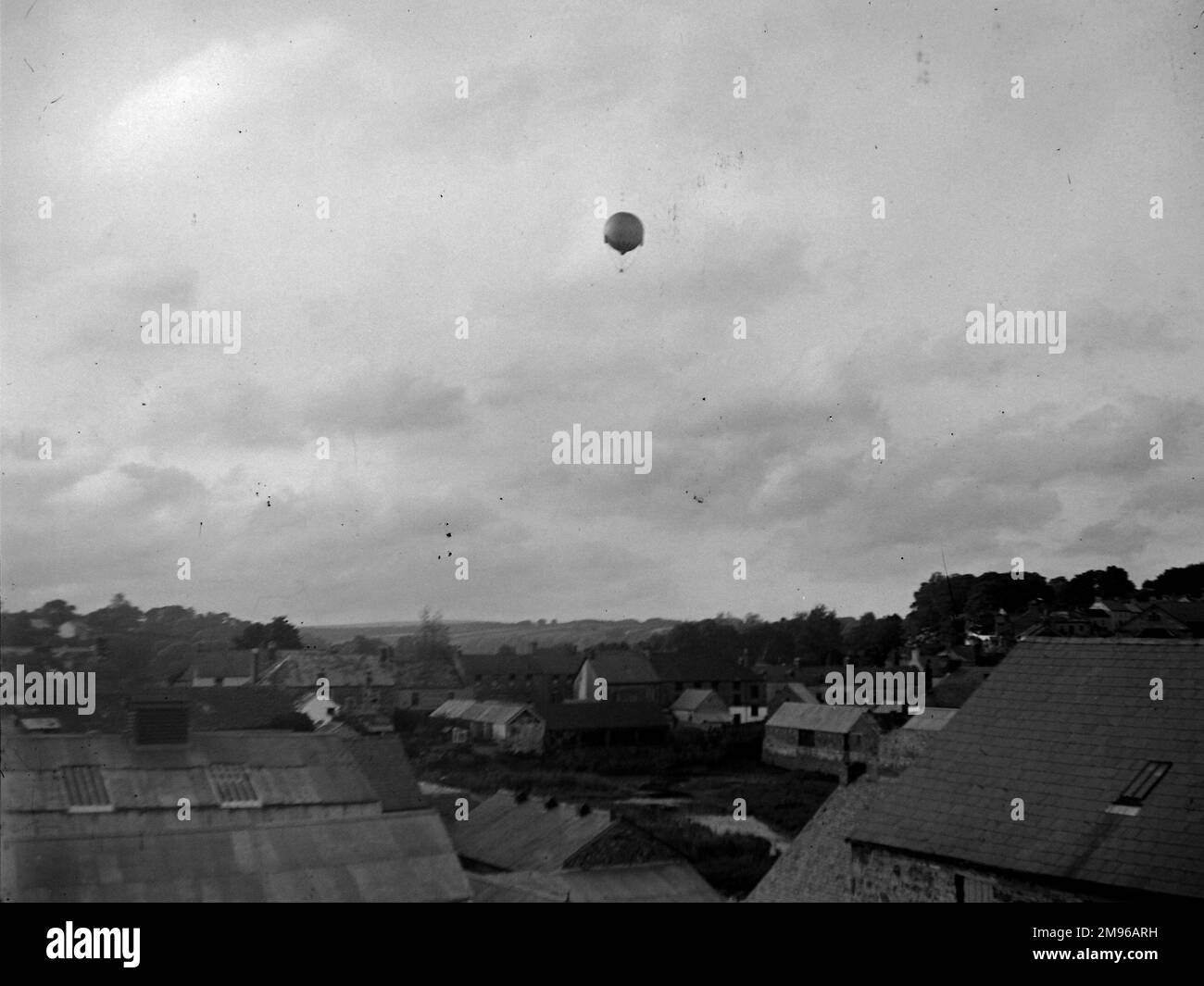 A hot air balloon high up over the Prendergast area of Haverfordwest