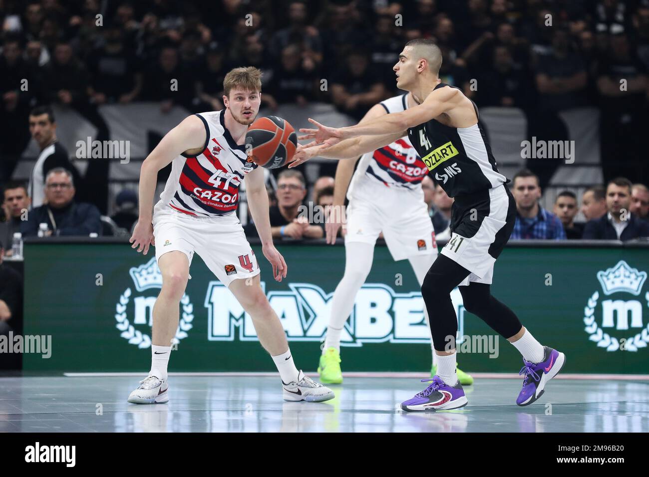 Belgrade, Serbia, 4 May 2023. Yam Madar of Partizan Mozzart Bet Belgrade  drives to the basket during the Play Offs Game 4 - 2022/2023 Turkish  Airlines EuroLeague match between Partizan Mozzart Bet