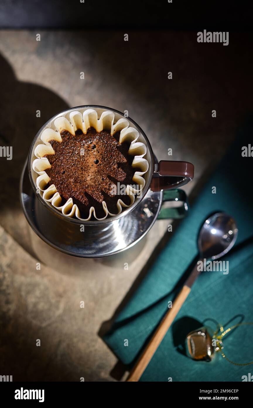 Closeup Barista Hot Coffee Drip Maker Stock Photo