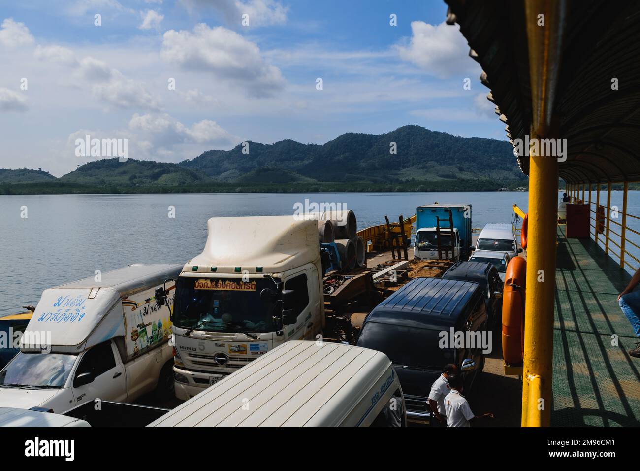 Krabi, Thailand. November 22, 2022. Vehicles on board a ferry to Ko Lanta Island in Krabi, Thailand Stock Photo